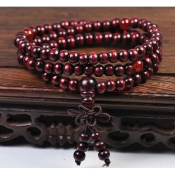 Yoga Meditation Sandalwood Mala Beads Rosary Wrap Bracelet Wooden Red Black - Picture 8 of 16